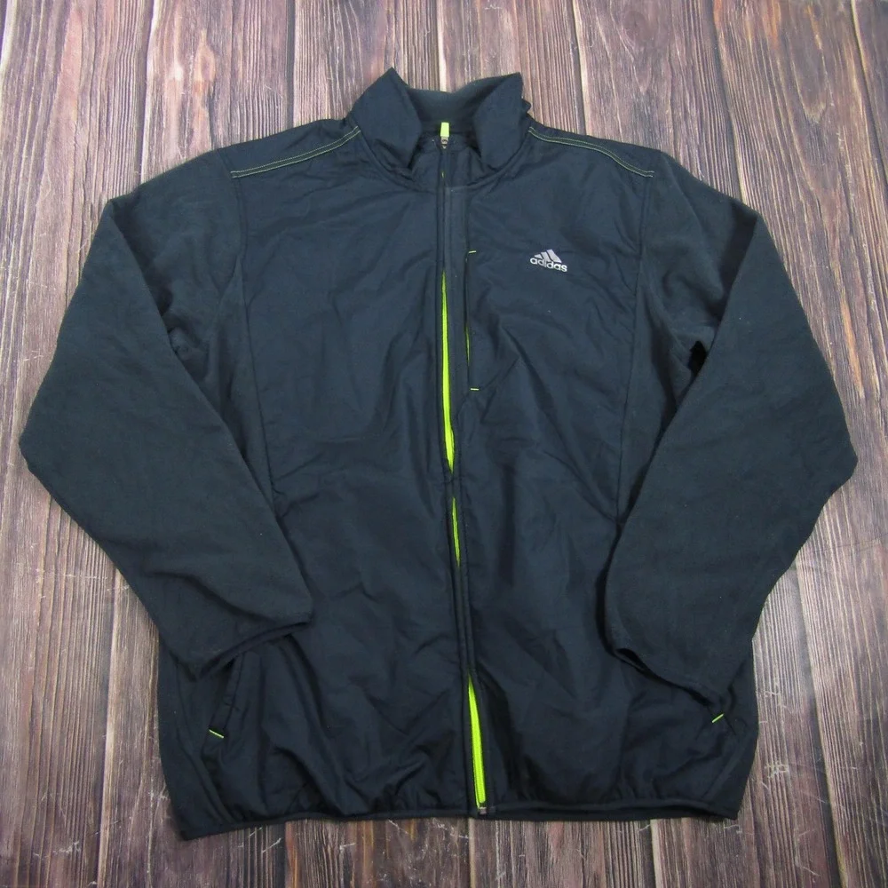 Adidas Jacket Mens XL Black Fleece Full Zip Running Training Athletic Gym